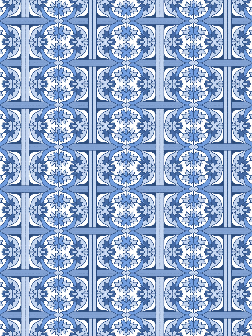 'Ophelia' Wallpaper by Wallshoppe - Cerulean Blue - Design