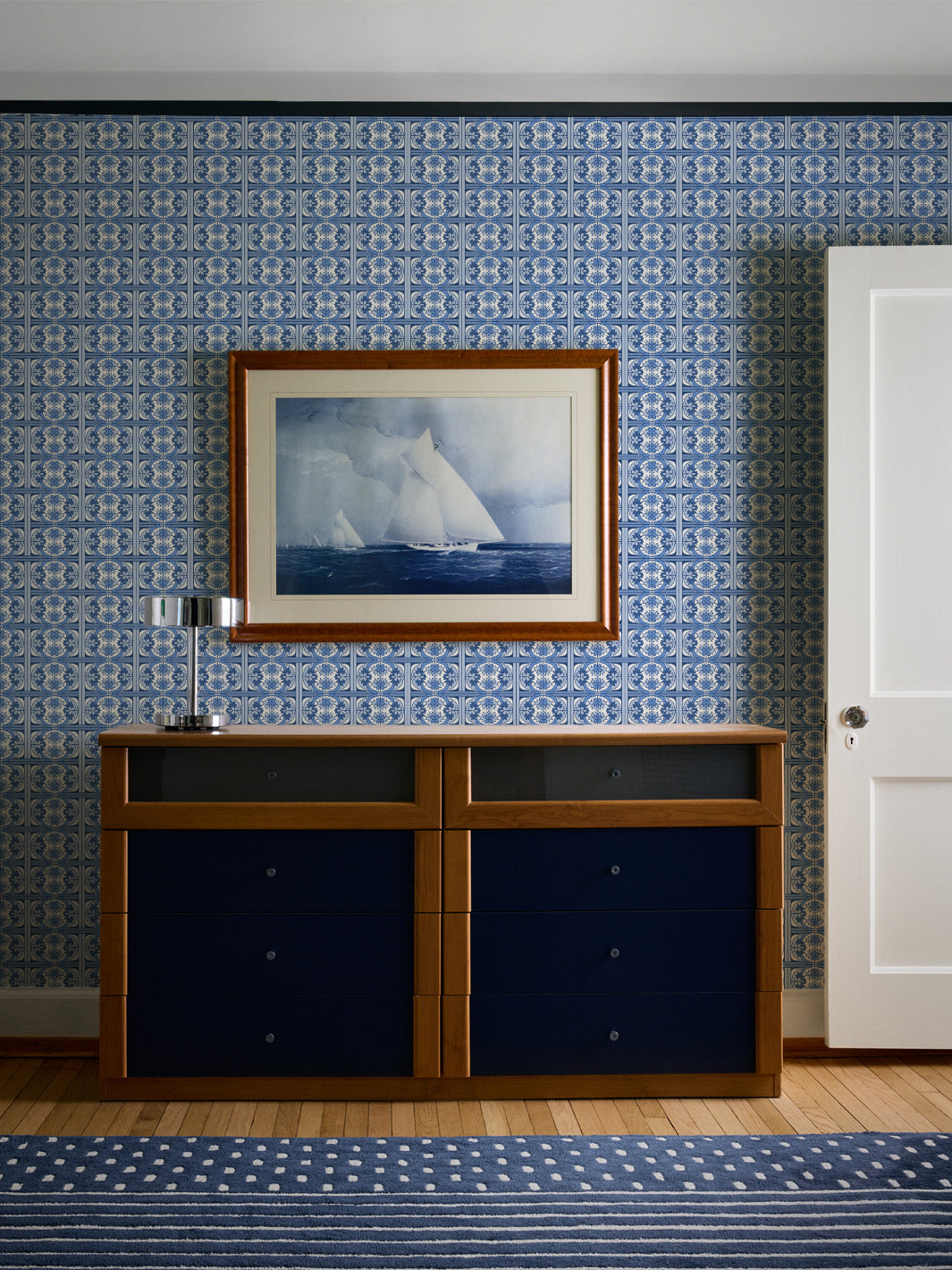 'Ophelia' Wallpaper by Wallshoppe - Cerulean Blue - Room Shot