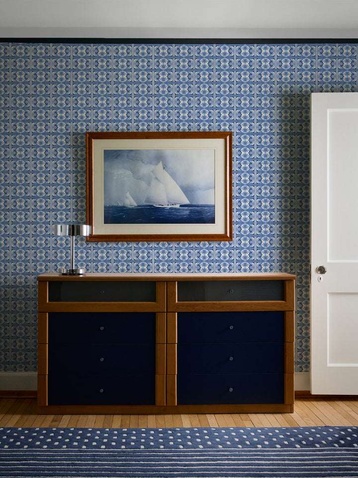'Ophelia' Wallpaper by Wallshoppe - Cerulean Blue - Room Shot