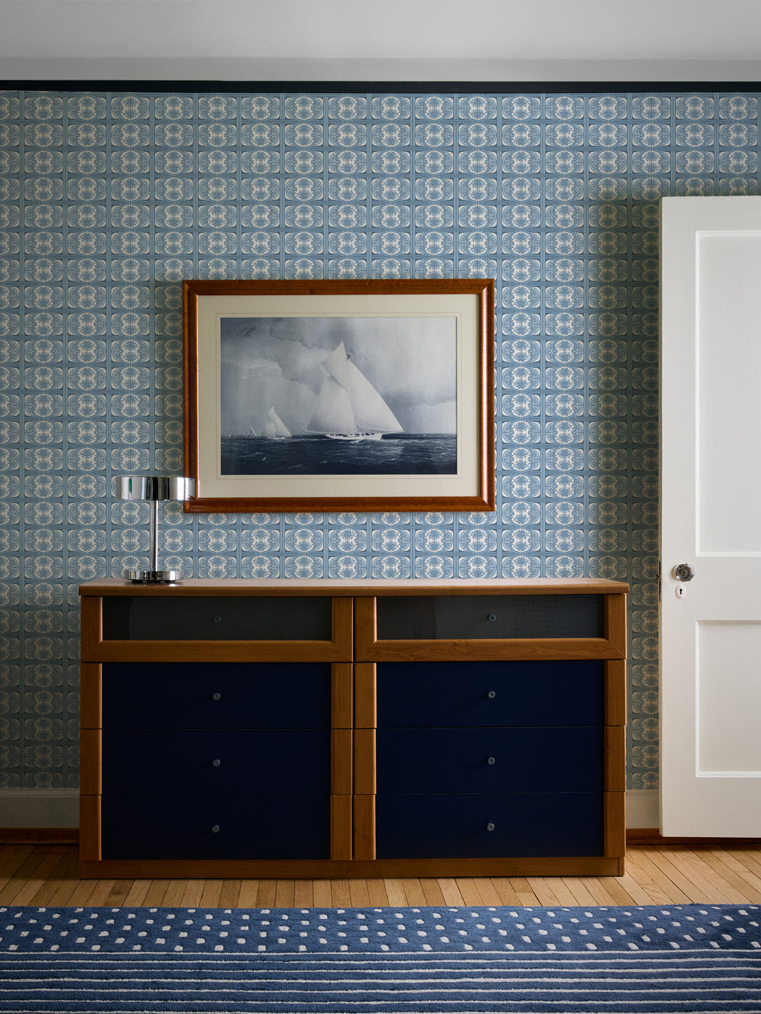 'Ophelia' Wallpaper by Wallshoppe - Denim - Room Shot