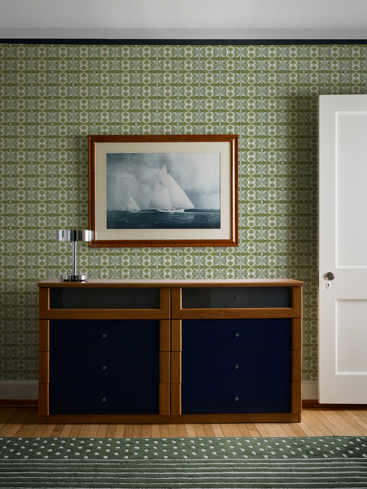 'Ophelia' Wallpaper by Wallshoppe - Olive - Room Shot