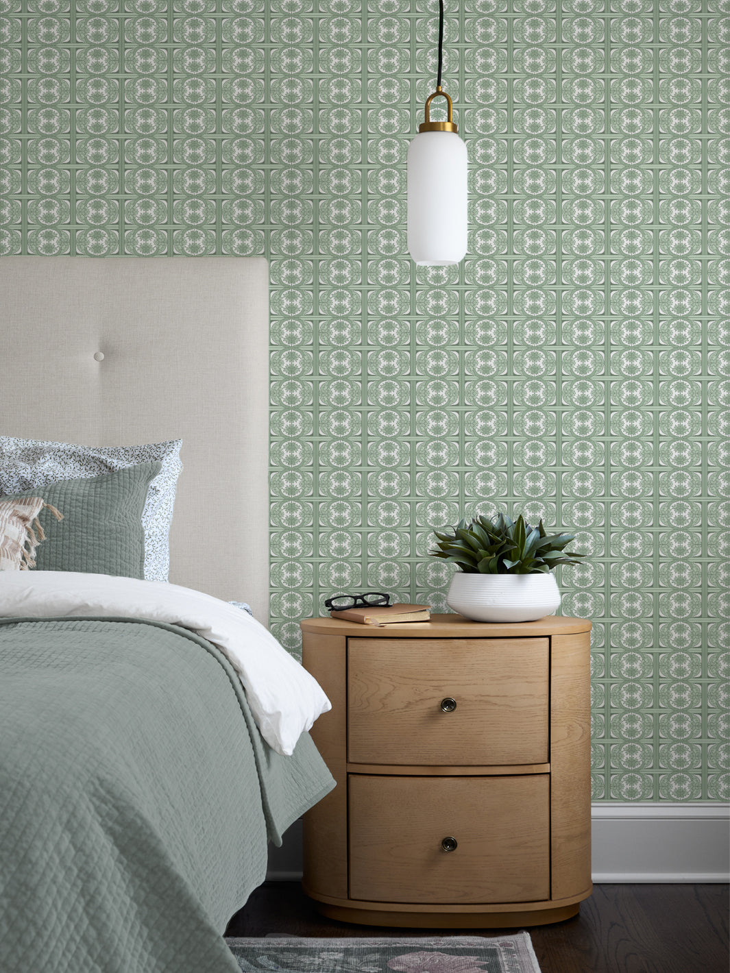 'Ophelia' Wallpaper by Wallshoppe - Sage - Room Shot