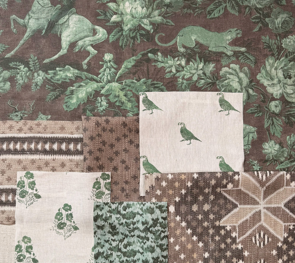 owl linen fabric by nathan turner green