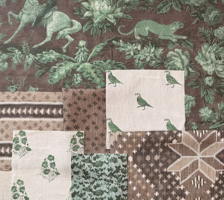 owl linen fabric by nathan turner green