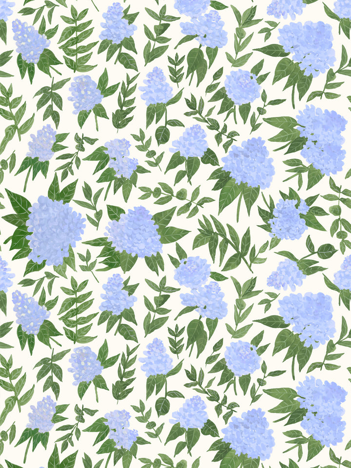 'Painted Hydrangea' Wallpaper by Wallshoppe - Blue