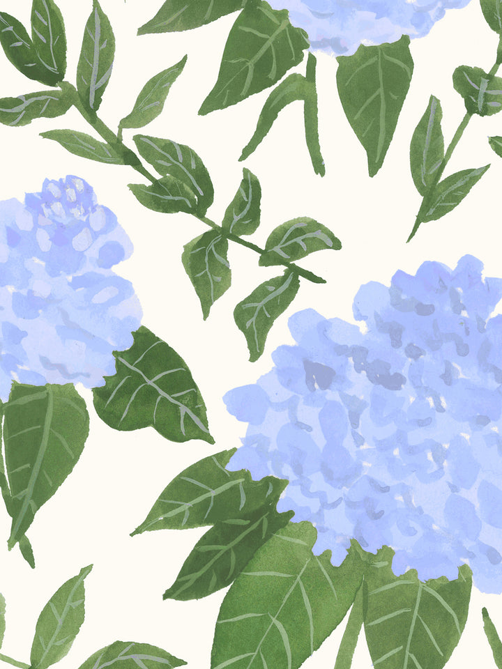 'Painted Hydrangea' Wallpaper by Wallshoppe - Blue