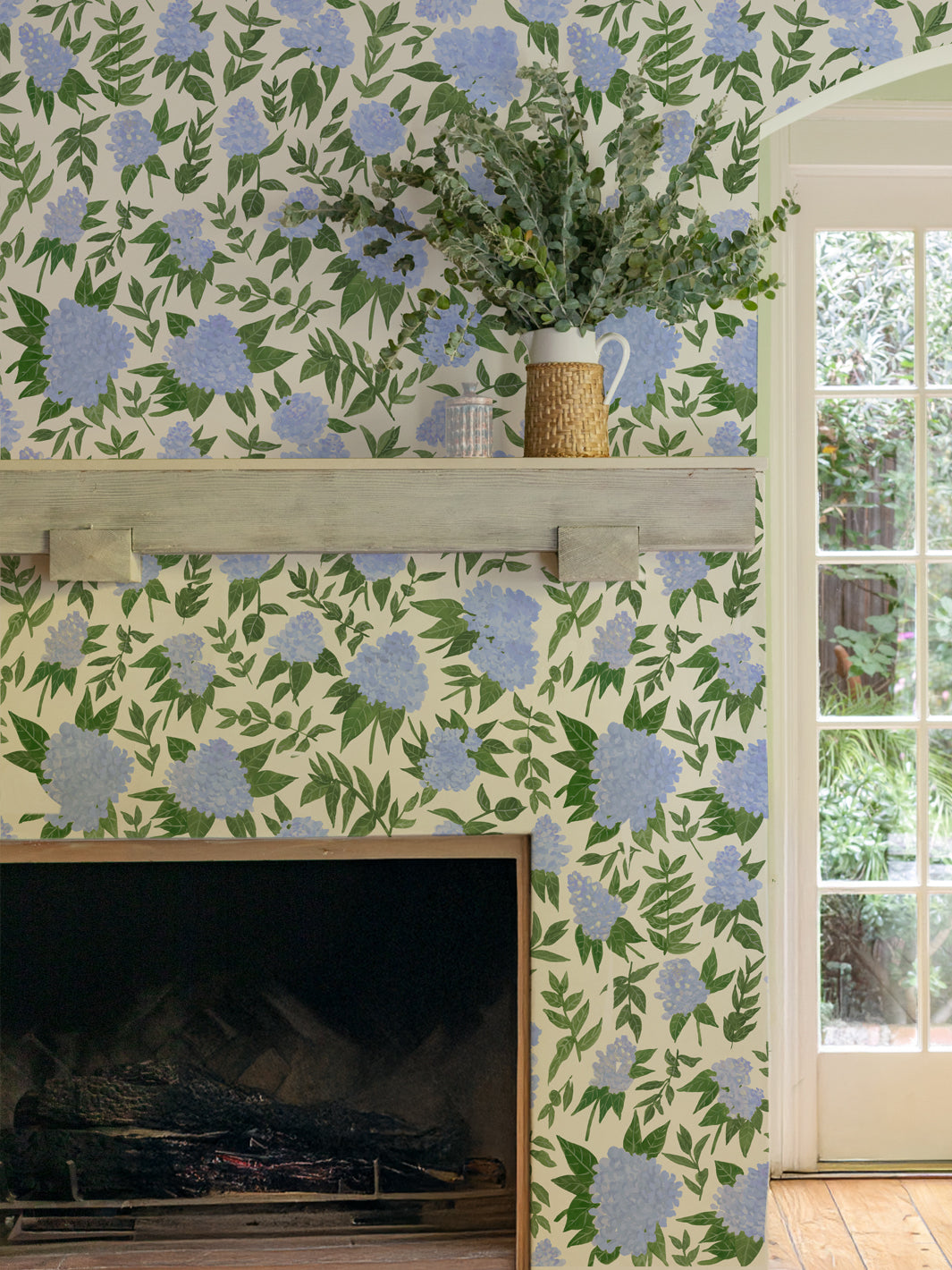 'Painted Hydrangea' Wallpaper by Wallshoppe - Blue