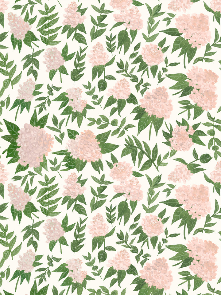 'Painted Hydrangea' Wallpaper by Wallshoppe - Blush
