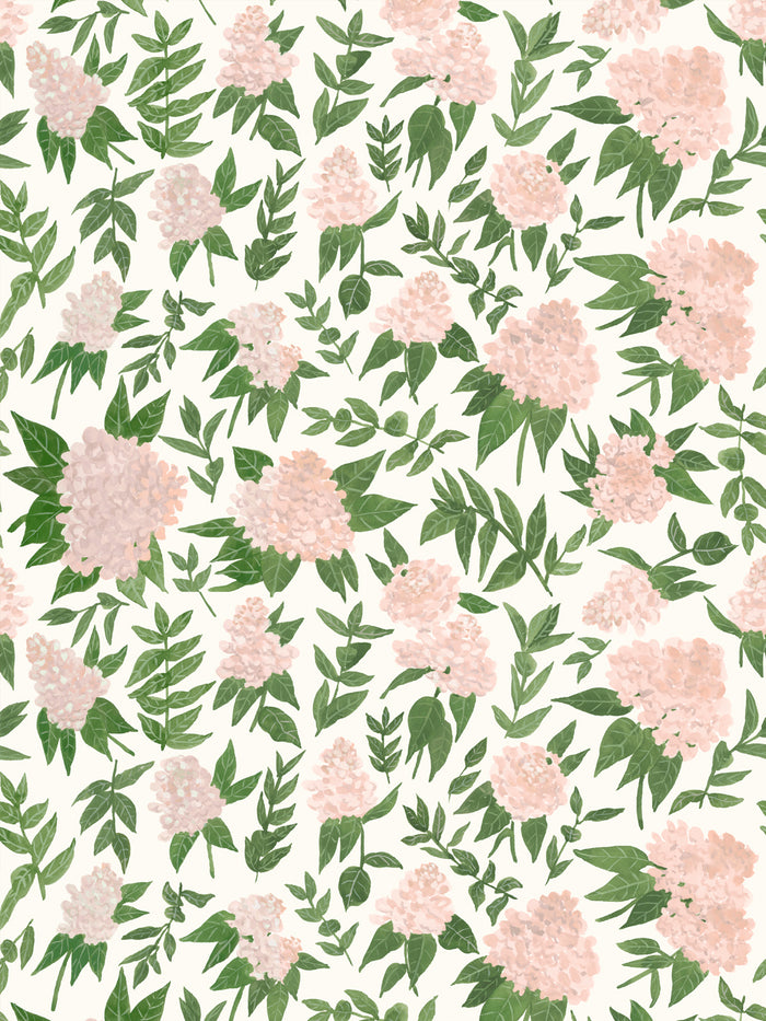 'Painted Hydrangea' Wallpaper by Wallshoppe - Blush