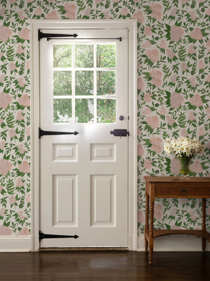 'Painted Hydrangea' Wallpaper by Wallshoppe - Blush