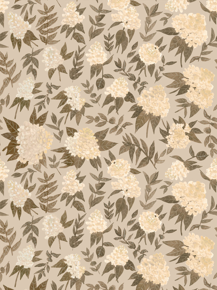 'Painted Hydrangea' Wallpaper by Wallshoppe - Brown