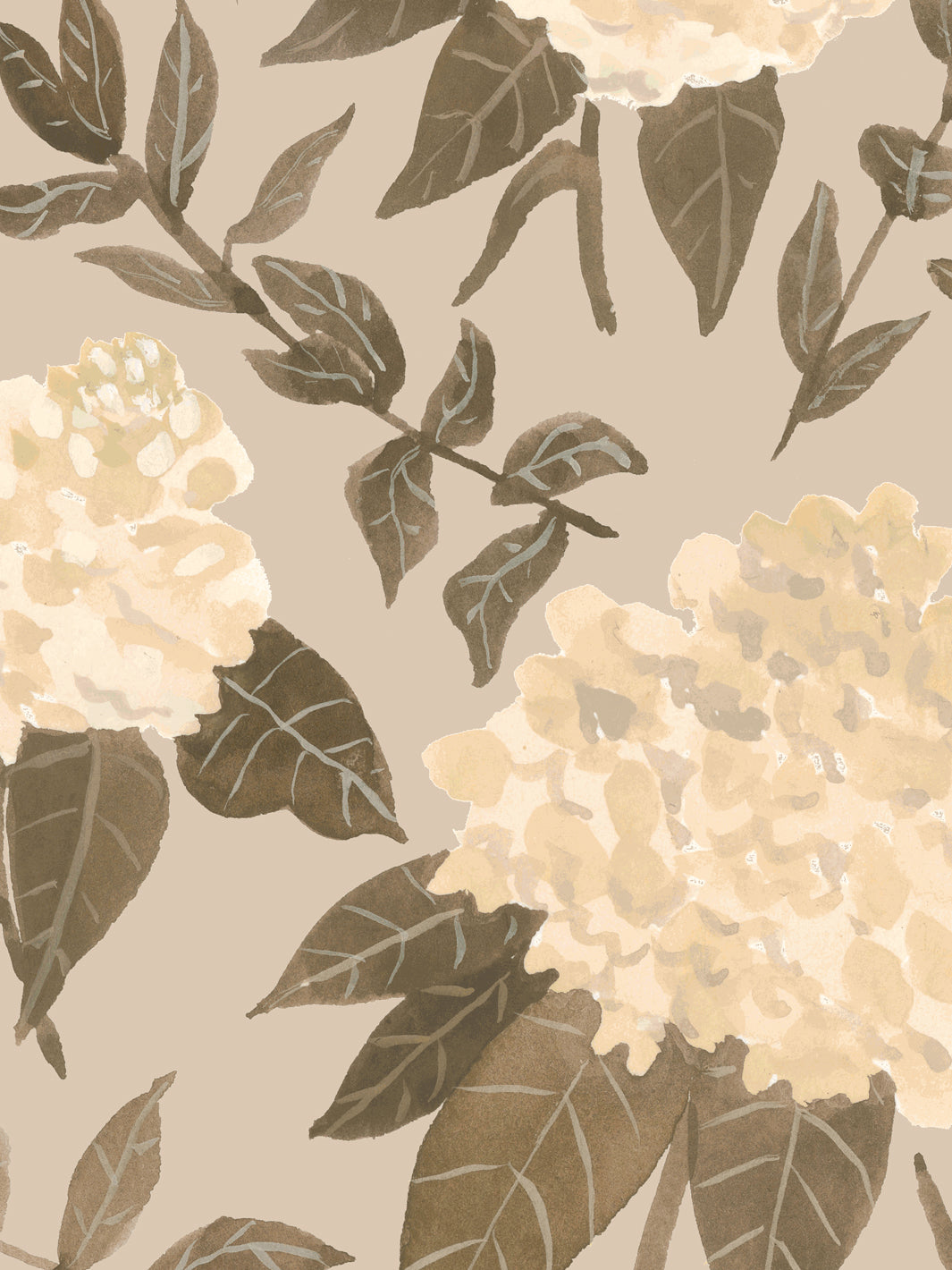 'Painted Hydrangea' Wallpaper by Wallshoppe - Brown