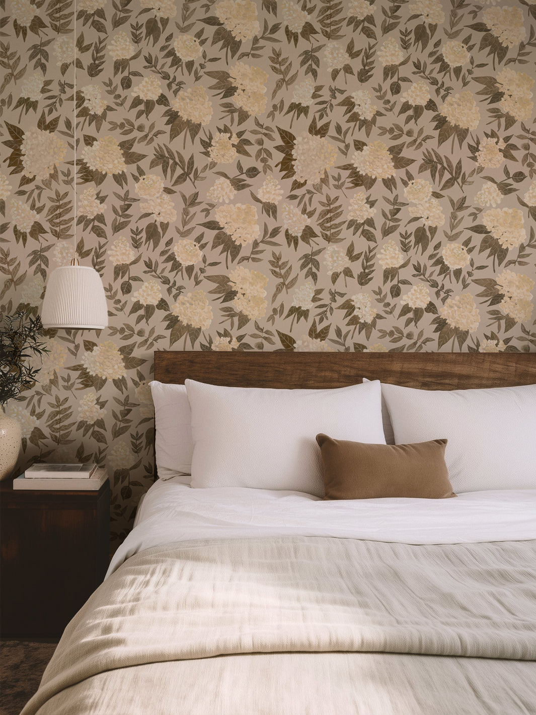 'Painted Hydrangea' Wallpaper by Wallshoppe - Brown