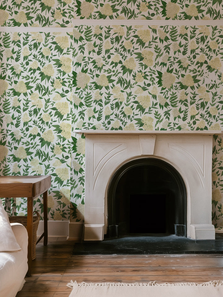 'Painted Hydrangea' Wallpaper by Wallshoppe - Cream