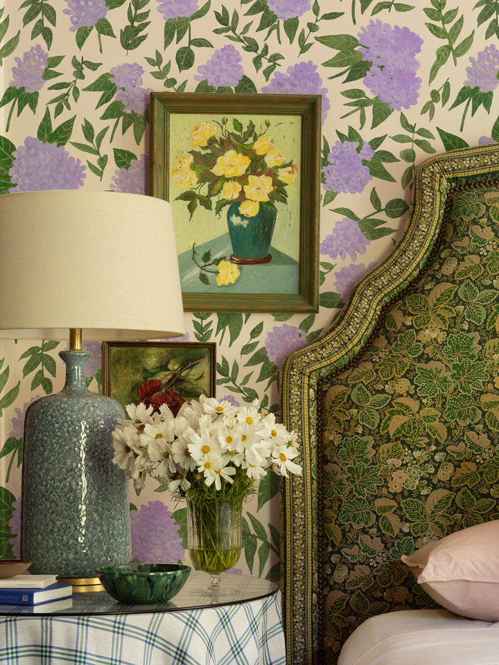 'Painted Hydrangea' Wallpaper by Wallshoppe - Lilac