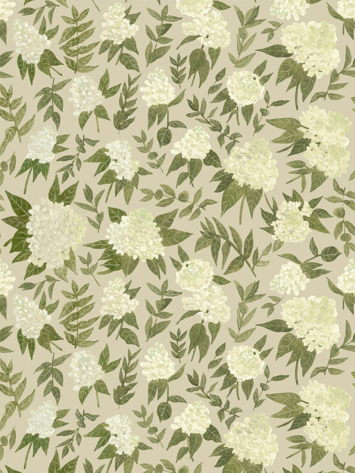 'Painted Hydrangea' Wallpaper by Wallshoppe - Olive