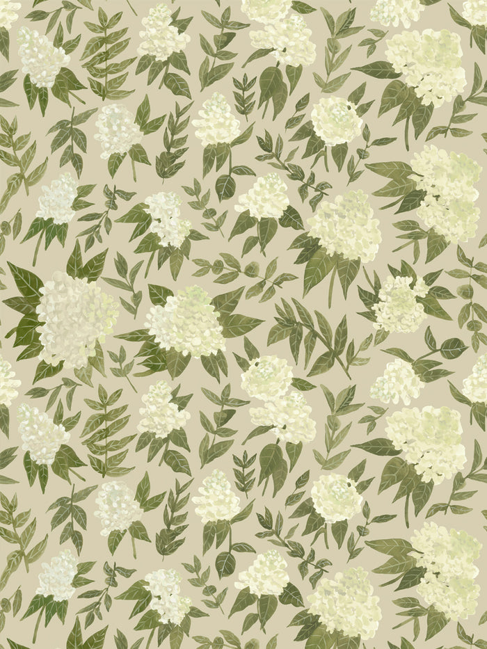 'Painted Hydrangea' Wallpaper by Wallshoppe - Olive