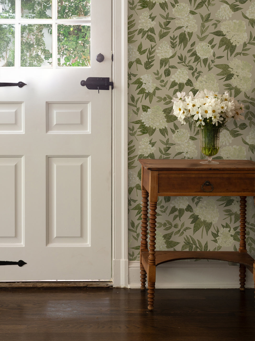 'Painted Hydrangea' Wallpaper by Wallshoppe - Olive