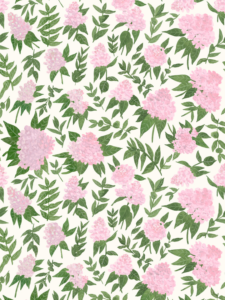 'Painted Hydrangea' Wallpaper by Wallshoppe - Pink