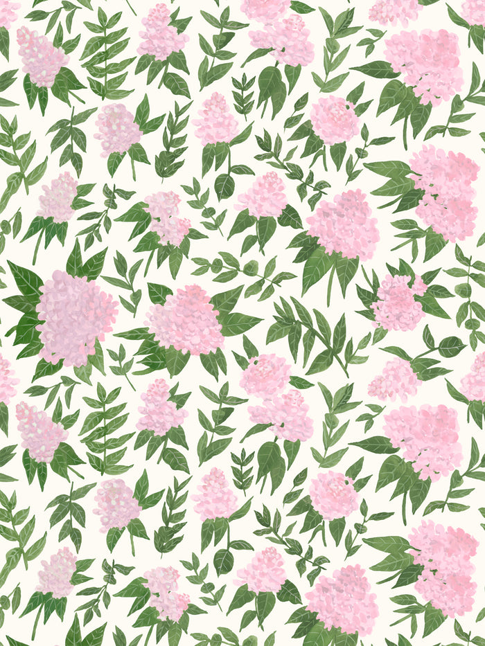 'Painted Hydrangea' Wallpaper by Wallshoppe - Pink