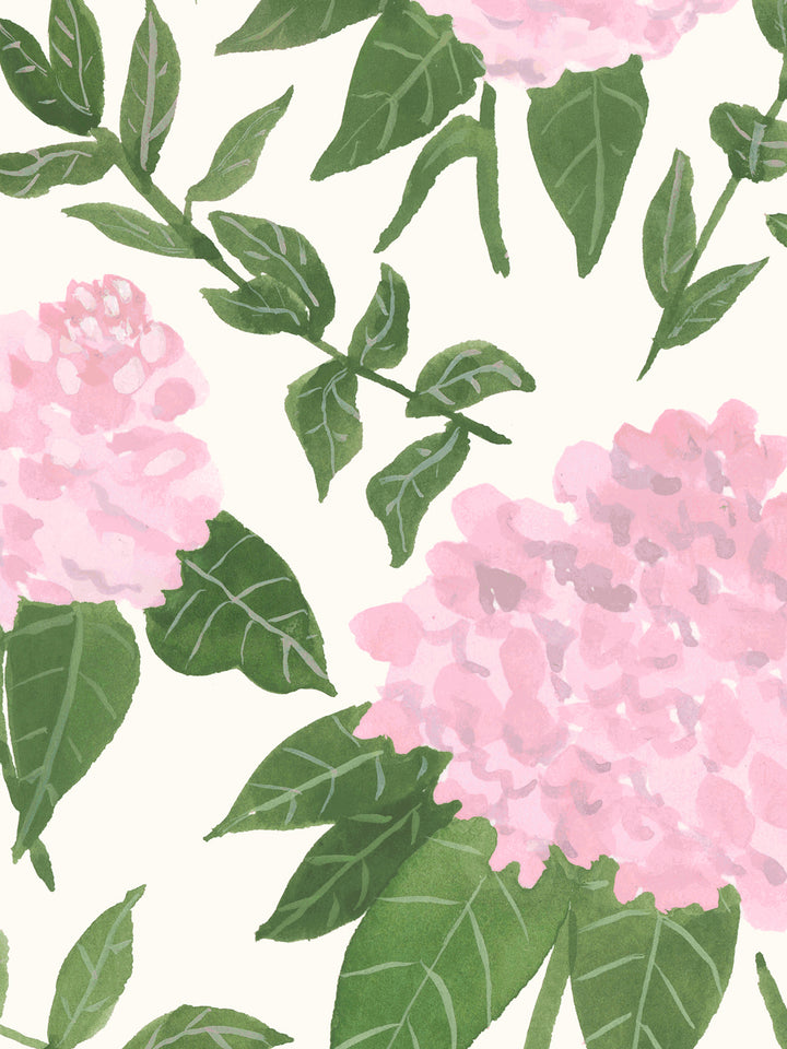 'Painted Hydrangea' Wallpaper by Wallshoppe - Pink
