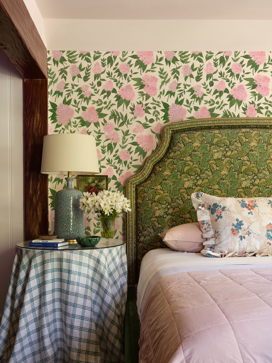 'Painted Hydrangea' Wallpaper by Wallshoppe - Pink