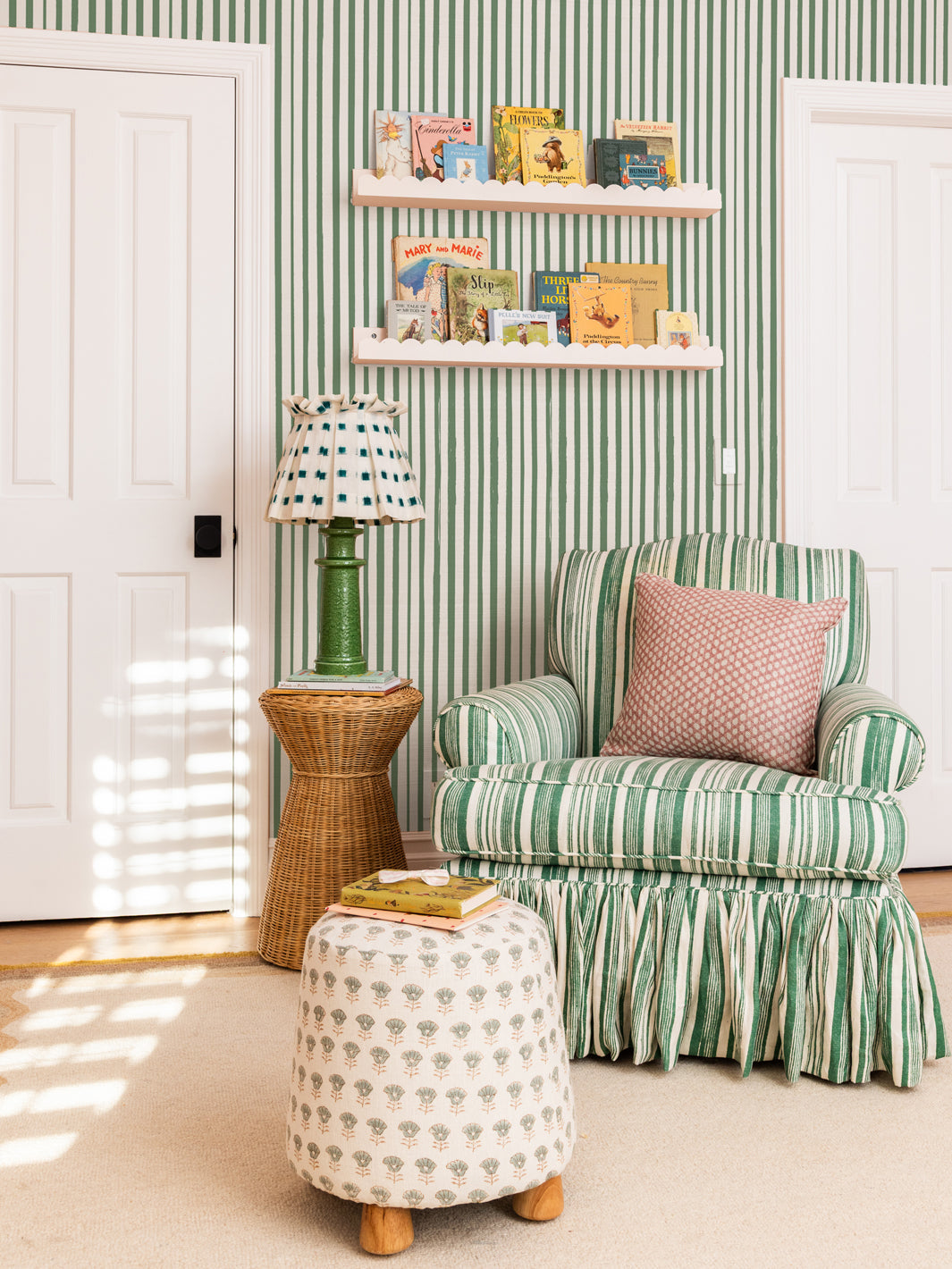 'Painted Stripe' Wallpaper by Meri Meri - Dark Sage