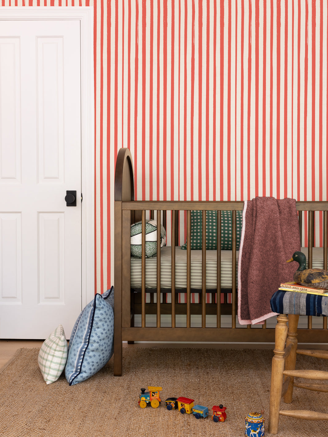 'Painted Stripe' Wallpaper by Meri Meri - Red