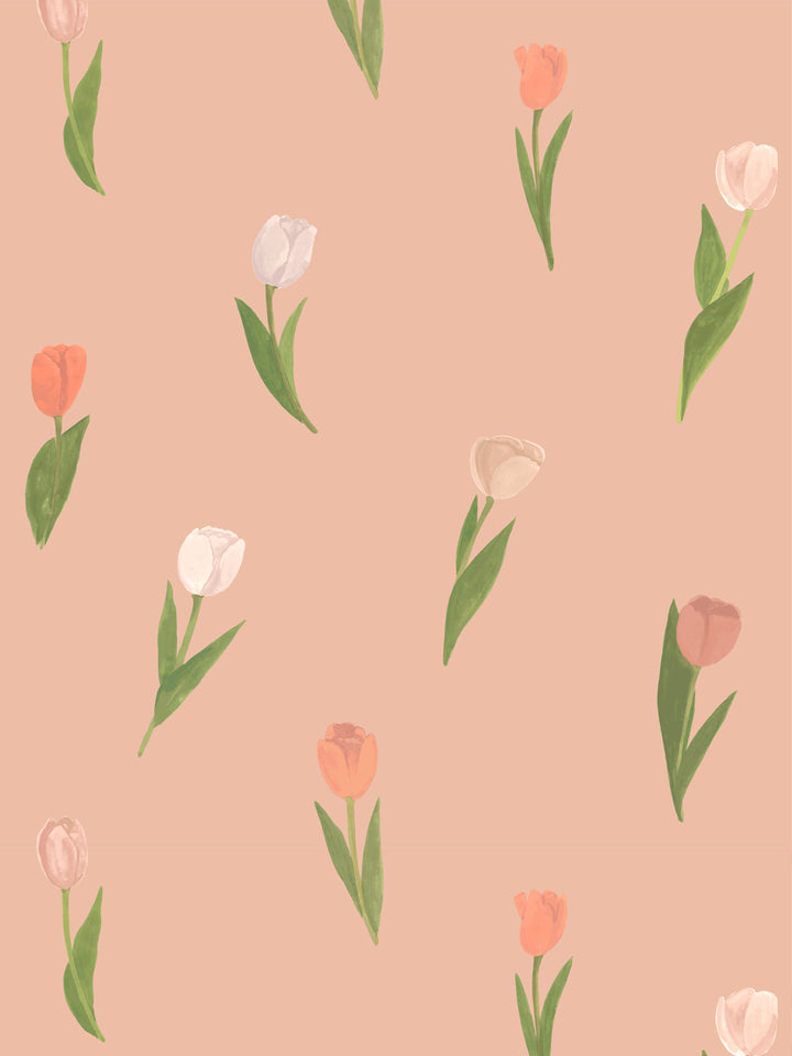 'Painted Tulip' Wallpaper in Apricot - Design Pattern