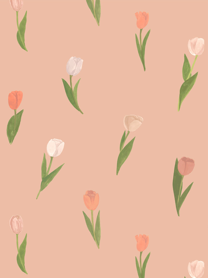 'Painted Tulip' Wallpaper by Wallshoppe - Apricot
