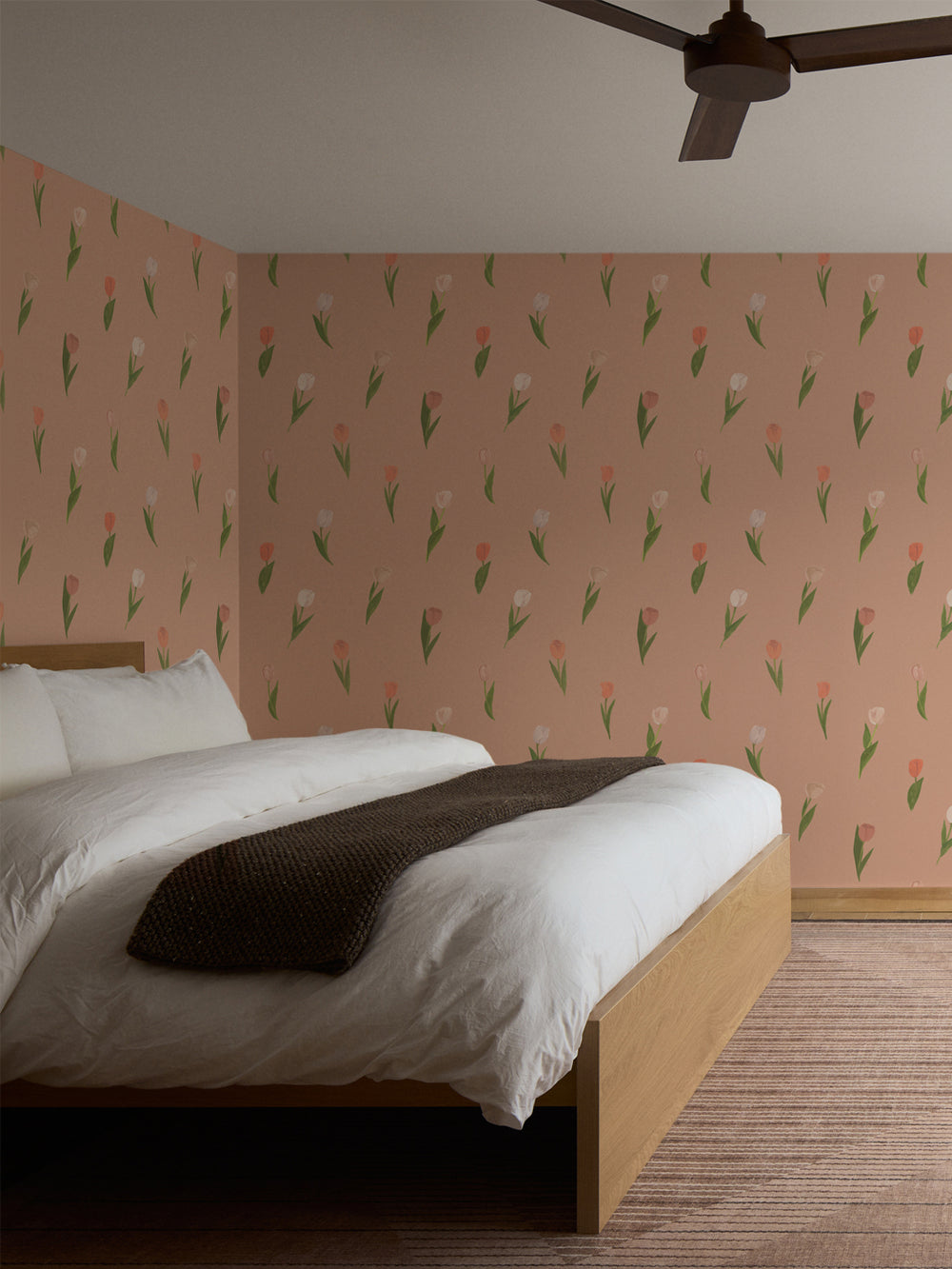 'Painted Tulip' Wallpaper in Apricot - Room Scene
