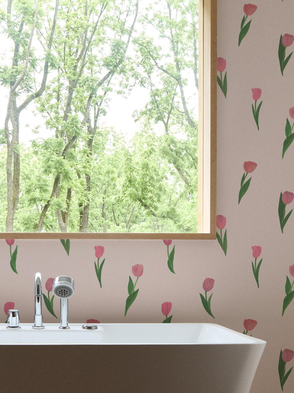 'Painted Tulip' Wallpaper in Blush Bloom - Room Scene