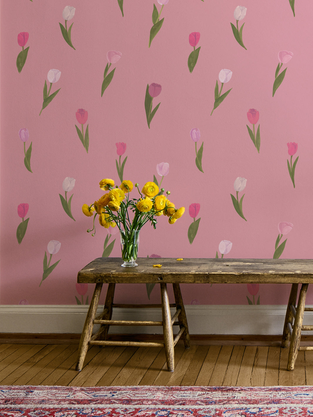'Painted Tulip' Wallpaper in Cherry Blossom - Room Scene
