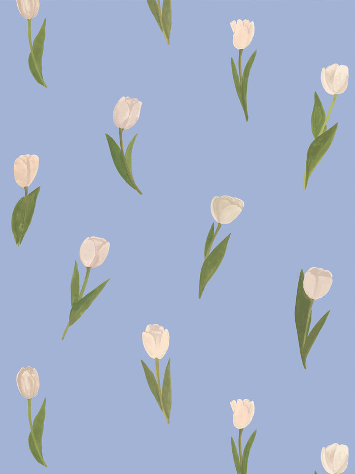 'Painted Tulip' Wallpaper by Wallshoppe - Cornflower