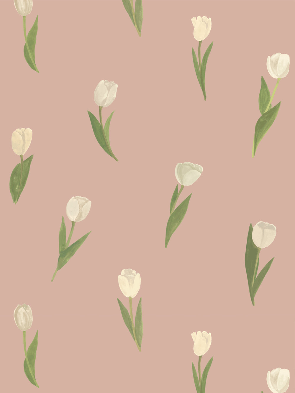 'Painted Tulip' Wallpaper in Mauve Cream - Design Pattern