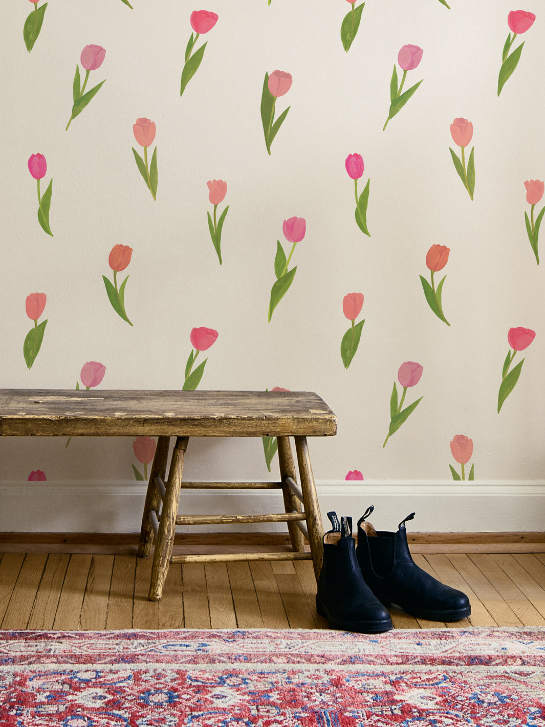 'Painted Tulip' Wallpaper in Pink Field - Room Scene