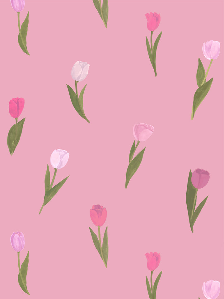 'Painted Tulip' Wallpaper in Cherry Blossom - Design Pattern