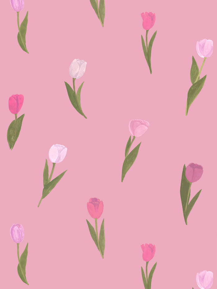 'Painted Tulip' Wallpaper by Wallshoppe - Cherry Blossom