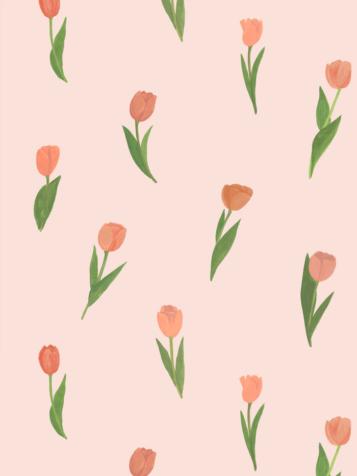 'Painted Tulip' Wallpaper by Wallshoppe - Soft Peach