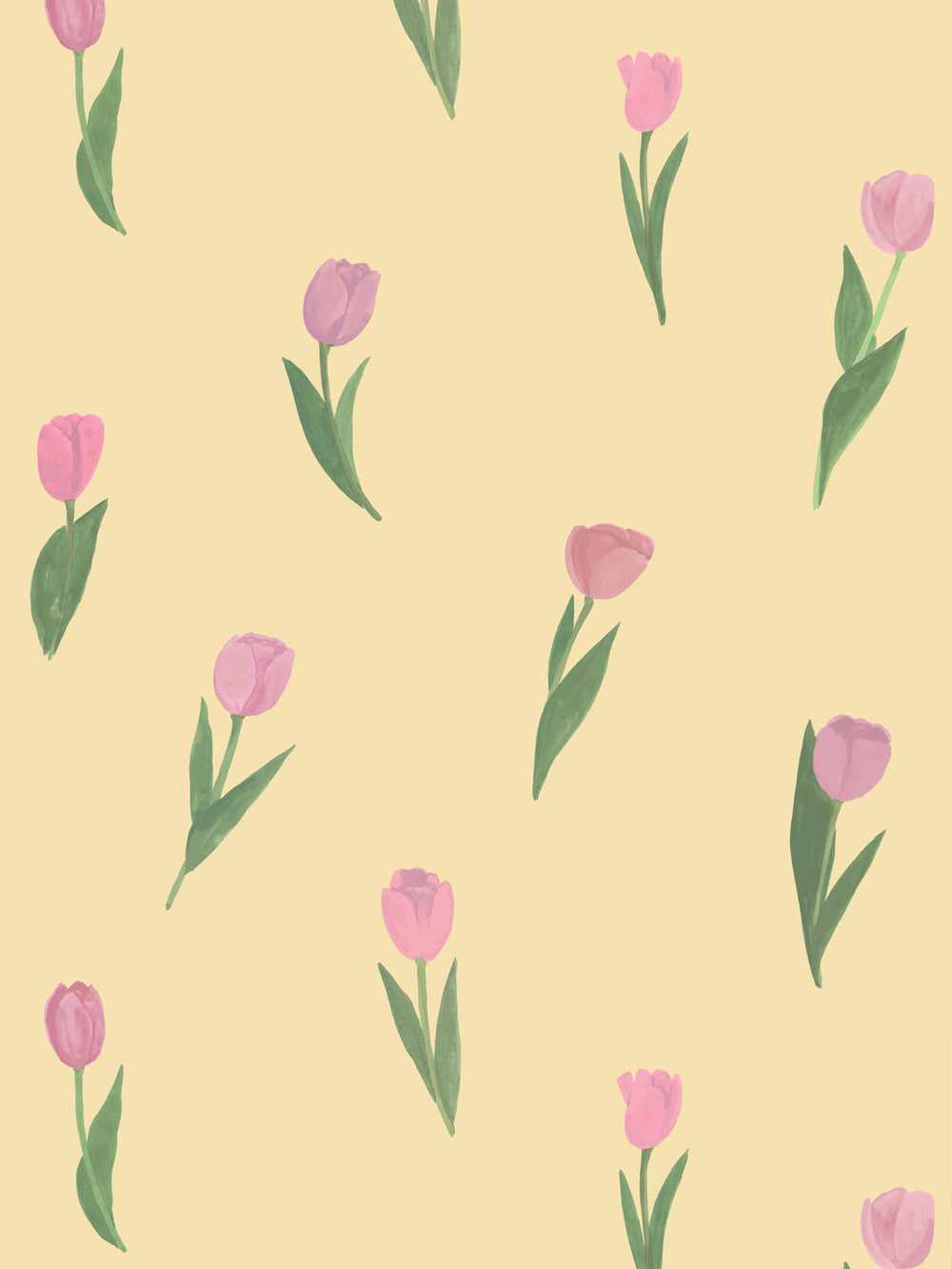 'Painted Tulip' Wallpaper in Soft Yellow - Design Pattern