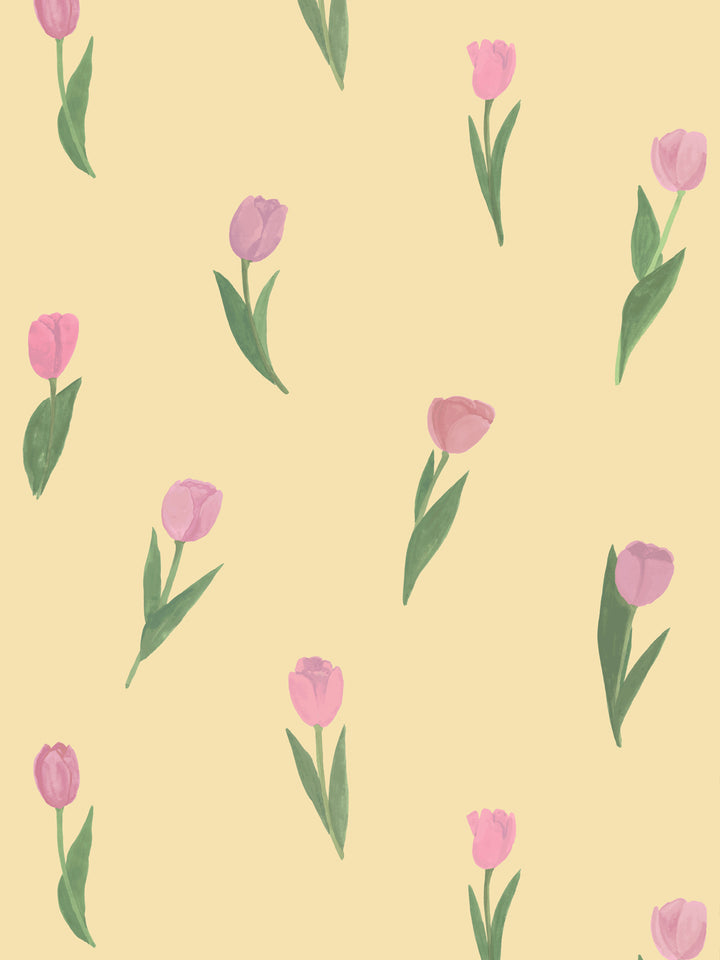 'Painted Tulip' Wallpaper in Soft Yellow - Design Pattern