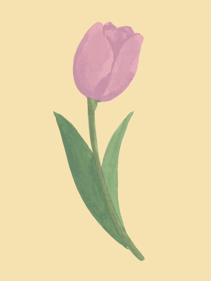 'Painted Tulip' Wallpaper in Soft Yellow - Detail Close-Up