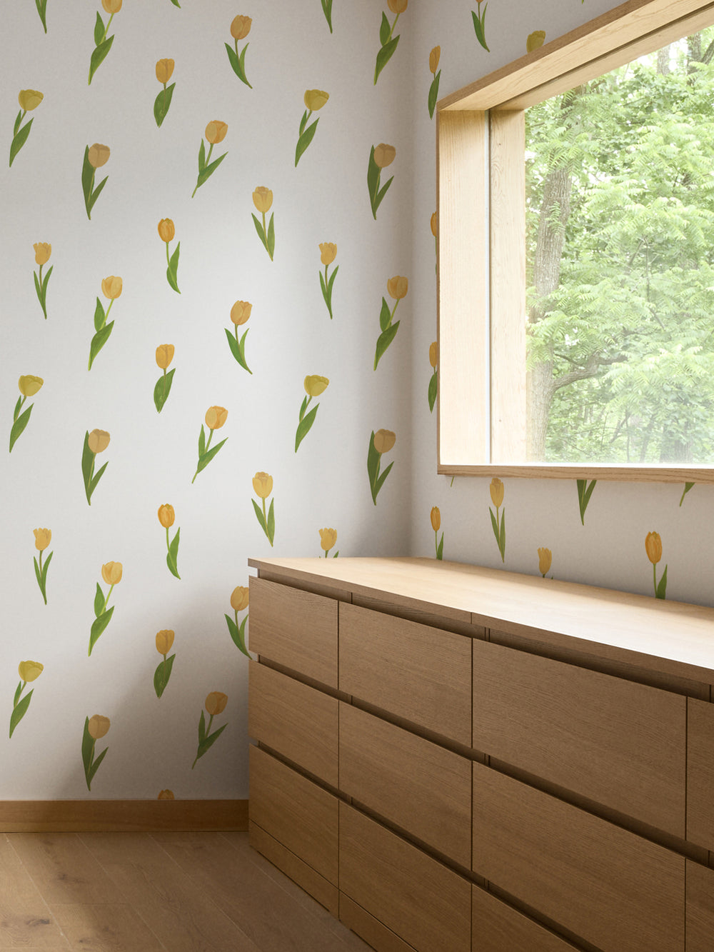 'Painted Tulip' Wallpaper in Sun Gold - Room Scene