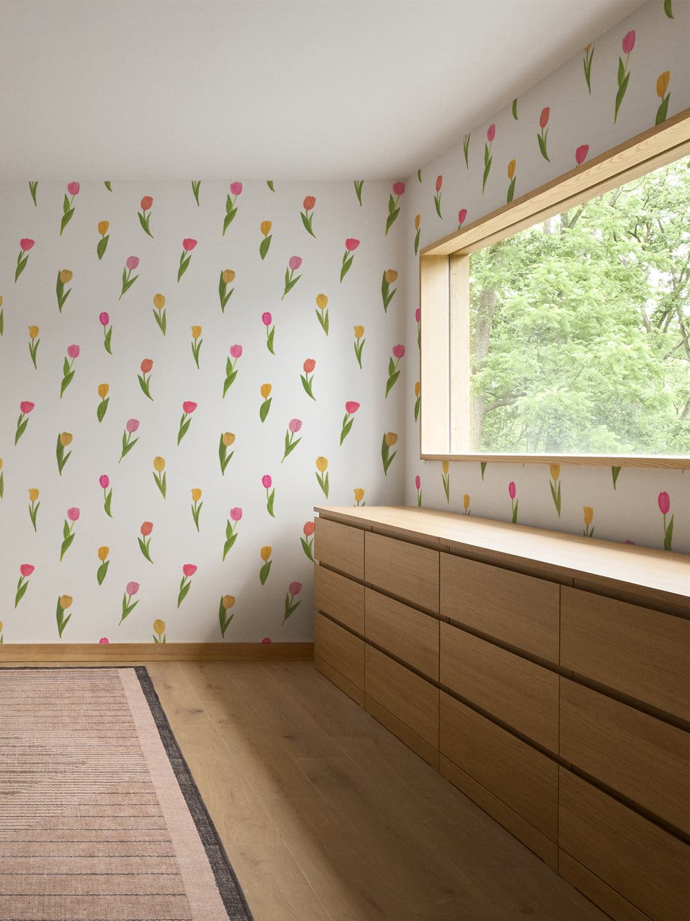 'Painted Tulip' Wallpaper in Tulip Field - Room Scene