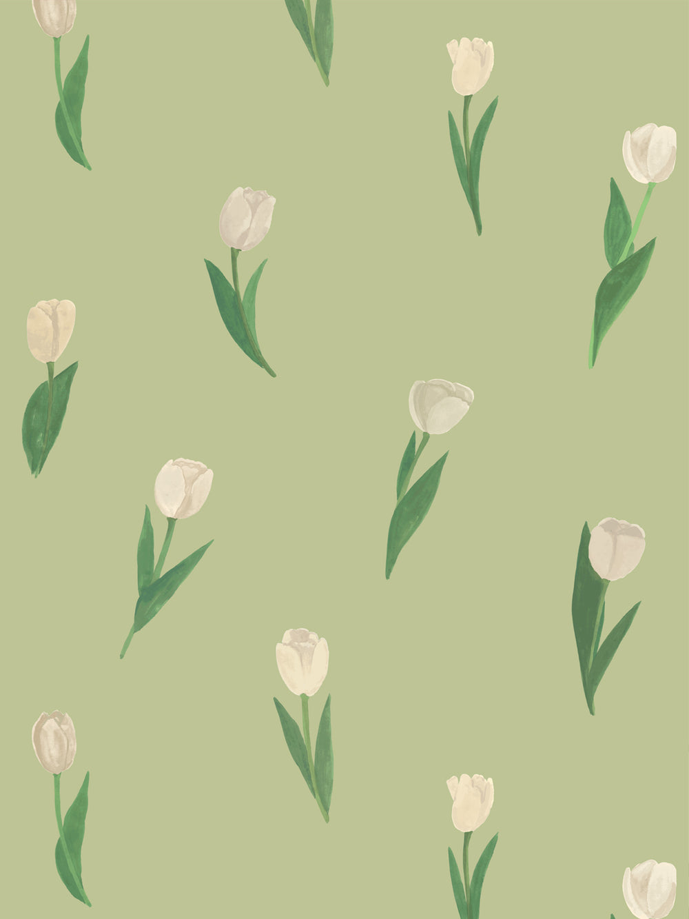 'Painted Tulip' Wallpaper in Sage Cream - Design Pattern