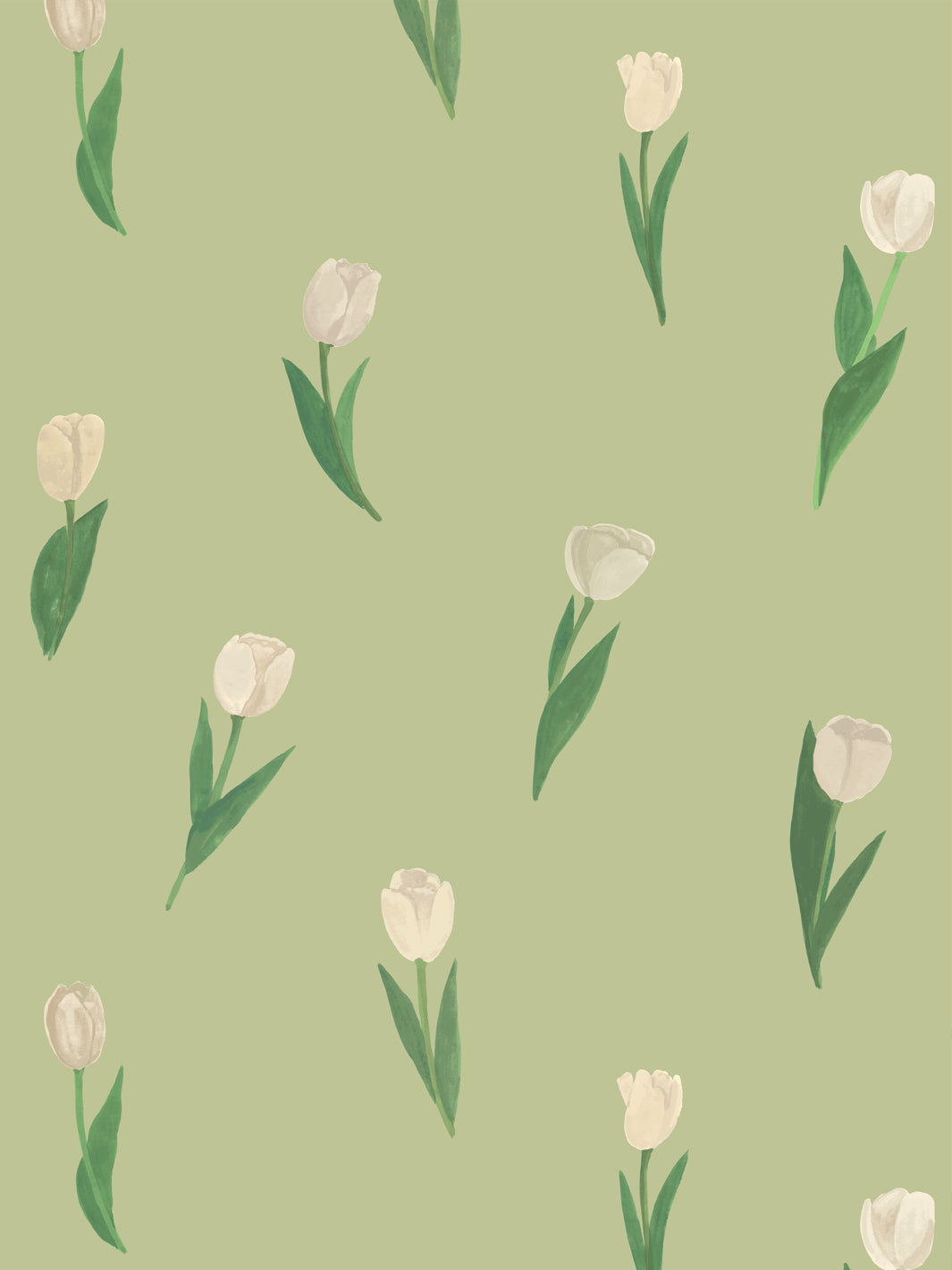 'Painted Tulip' Wallpaper in Sage Cream - Design Pattern