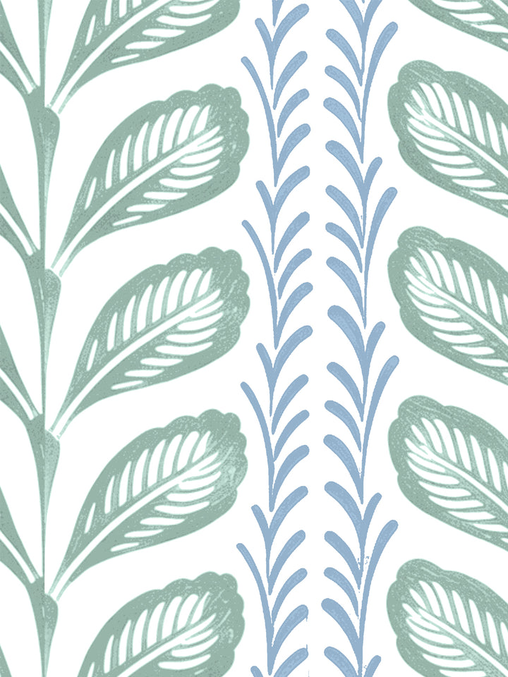 'Painted Vine' Wallpaper by Wallshoppe - Blue Green - Detail