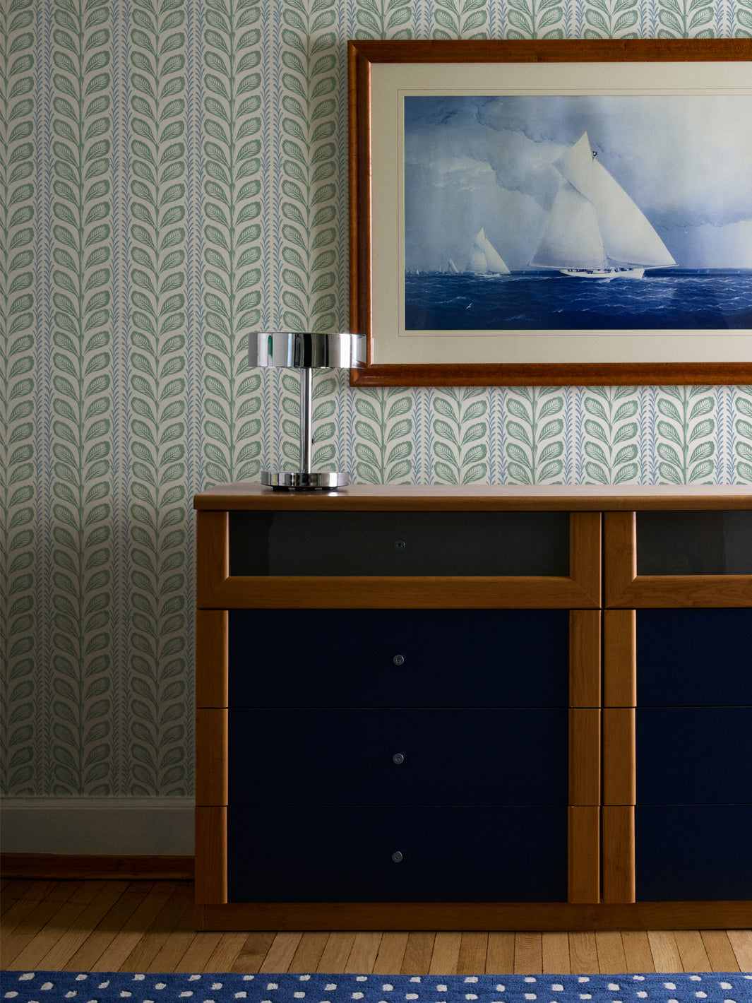 'Painted Vine' Wallpaper by Wallshoppe - Blue Green - Room Shot