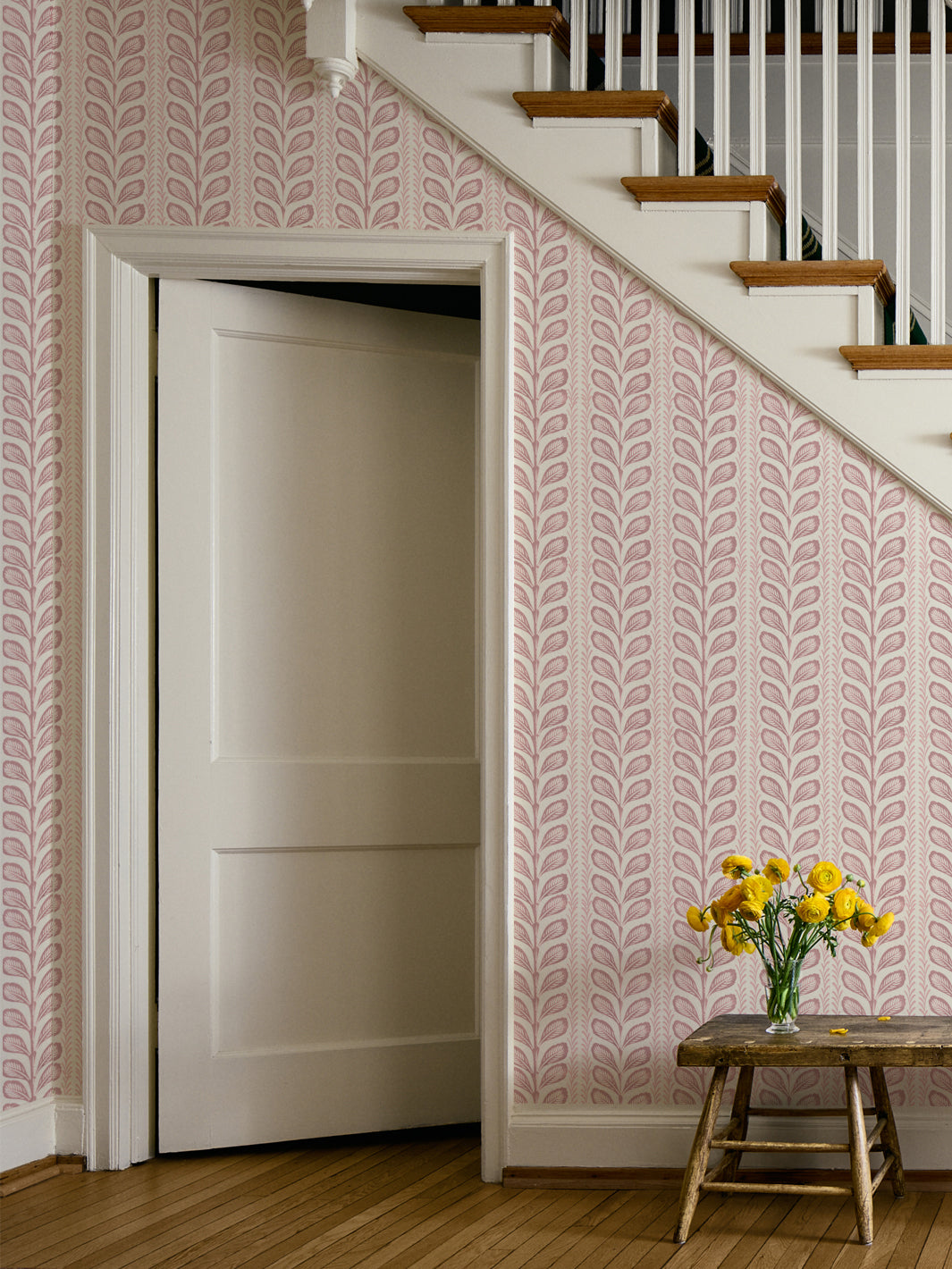 'Painted Vine' Wallpaper by Wallshoppe - Rose Pink - Room Shot