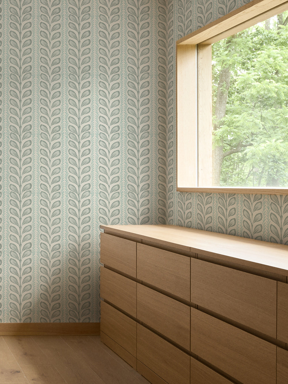 'Painted Vine' Wallpaper by Wallshoppe - Sage Parchment - Room Shot